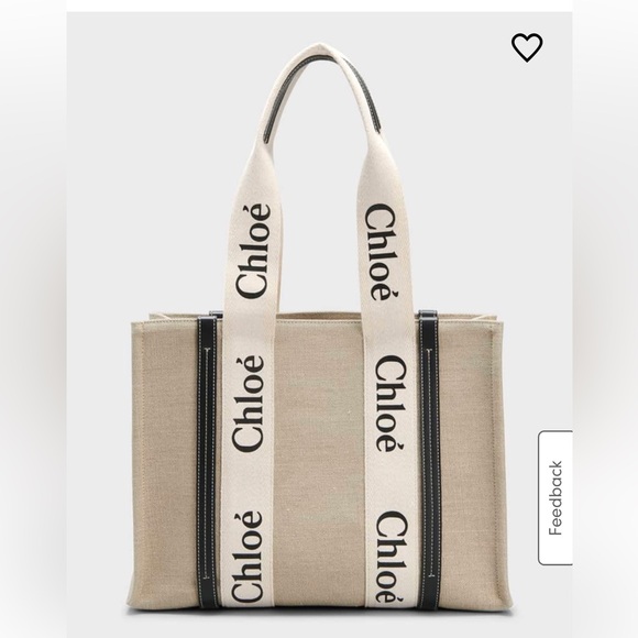 Chloe Handbags - Chloe woody medium linen tote bag navy